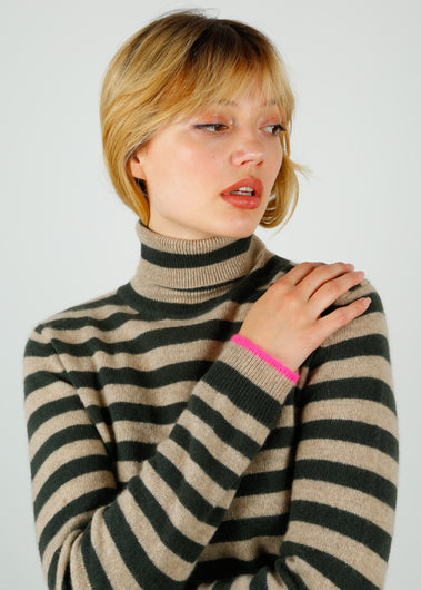 JU Little Stripe Roll Collar in Khaki, Brown, Pink