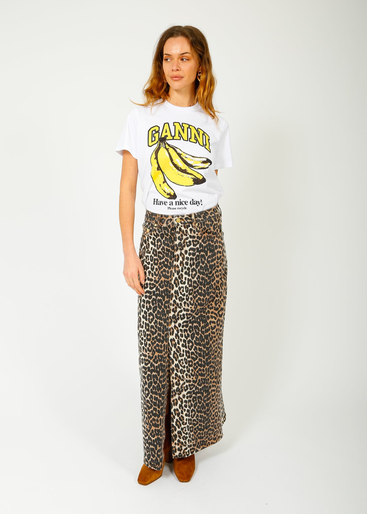 GANNI T3861 Bananas Relaxed Tee in White
