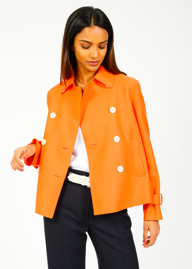 HW Light Pressed Wool Cropped Trench in Bright Coral
