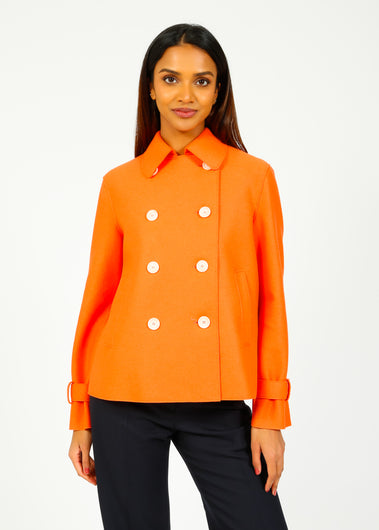 HW Light Pressed Wool Cropped Trench in Bright Coral