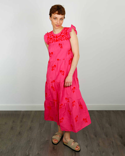 DG Nicoletta Embroidered Linen Maxi Dress in Red