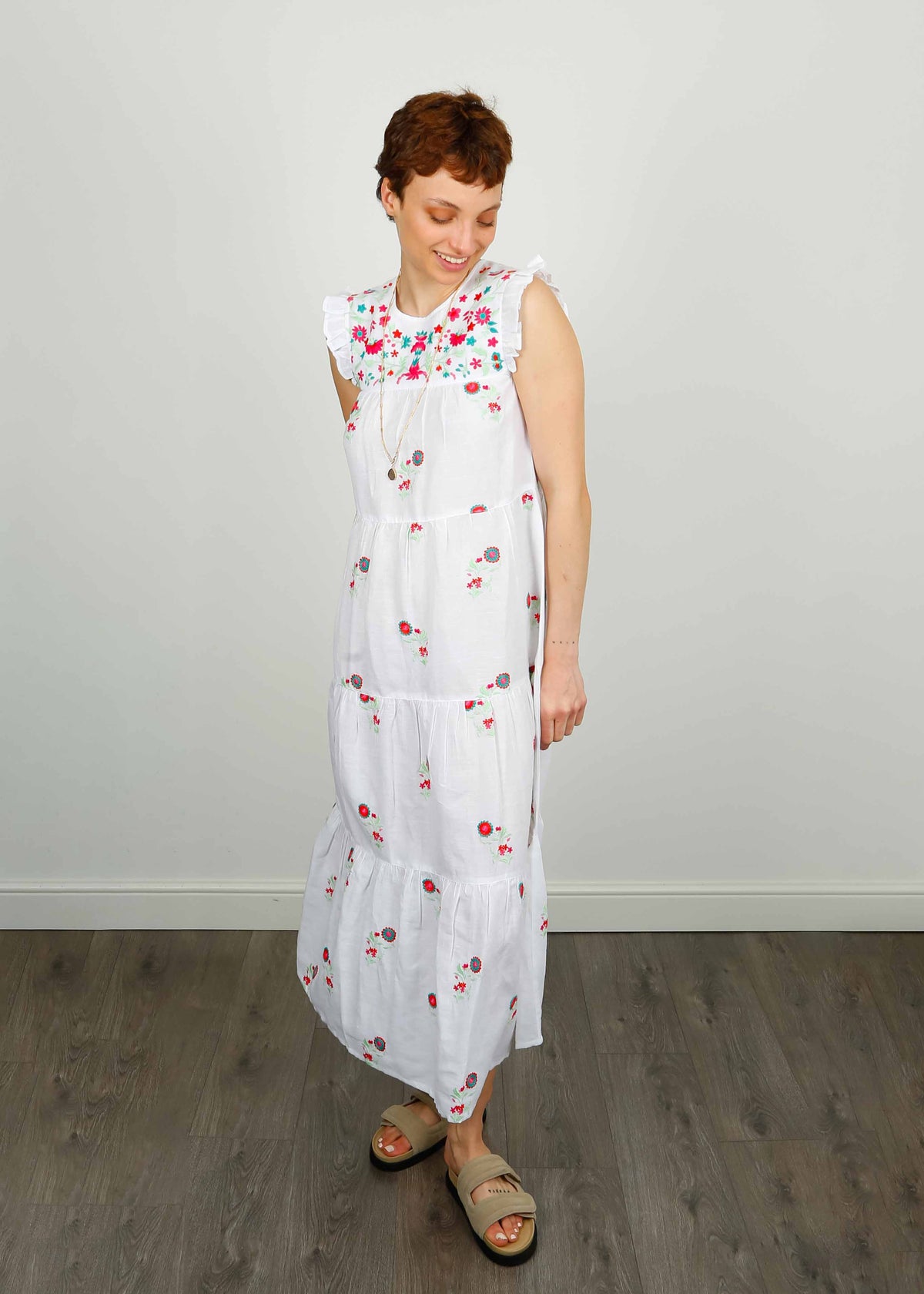 DG Nicoletta Embroidered Linen Maxi Dress in White