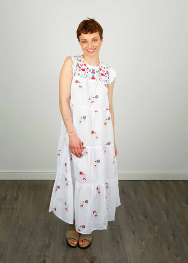 DG Nicoletta Embroidered Linen Maxi Dress in White