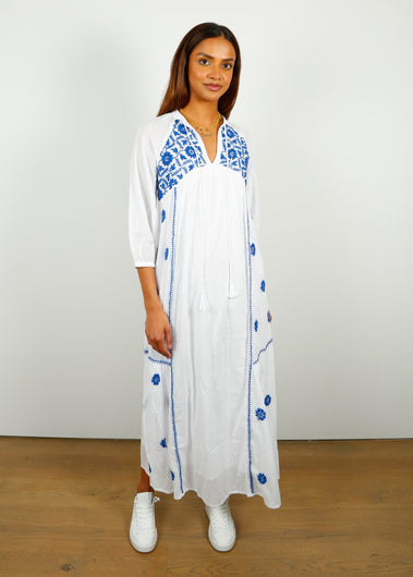 DREAM Panel Dress in White with French Blue