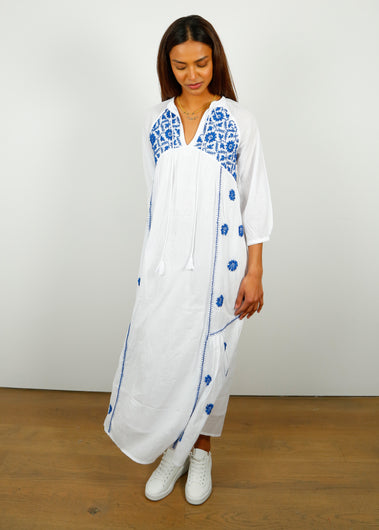 DREAM Panel Dress in White with French Blue