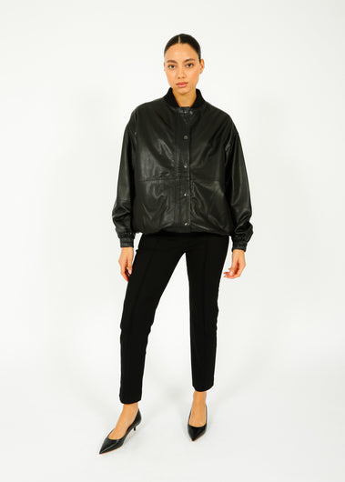 IVY Kylie Leather Bomber Jacket in Black