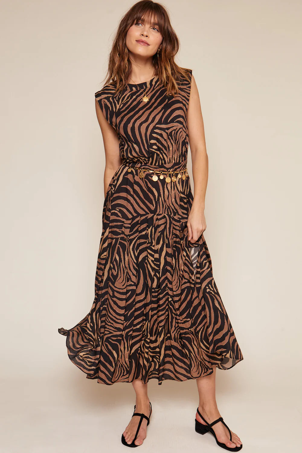 RIXO Coralie Dress in Tiger Patchwork Black