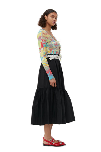GANNI F7919 Cotton Poplin Flounce Skirt in Black