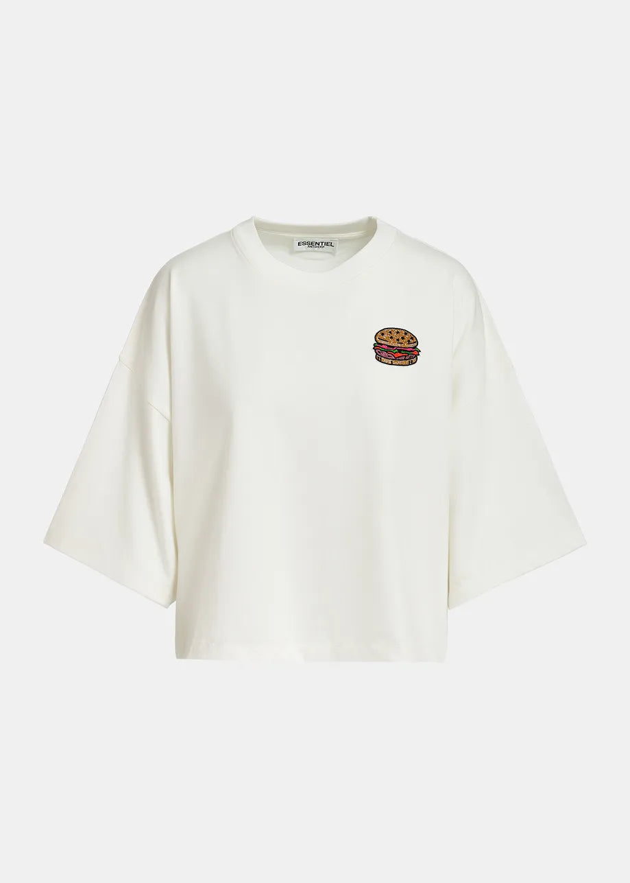 EA Fuente Embroidered Tee in Off White