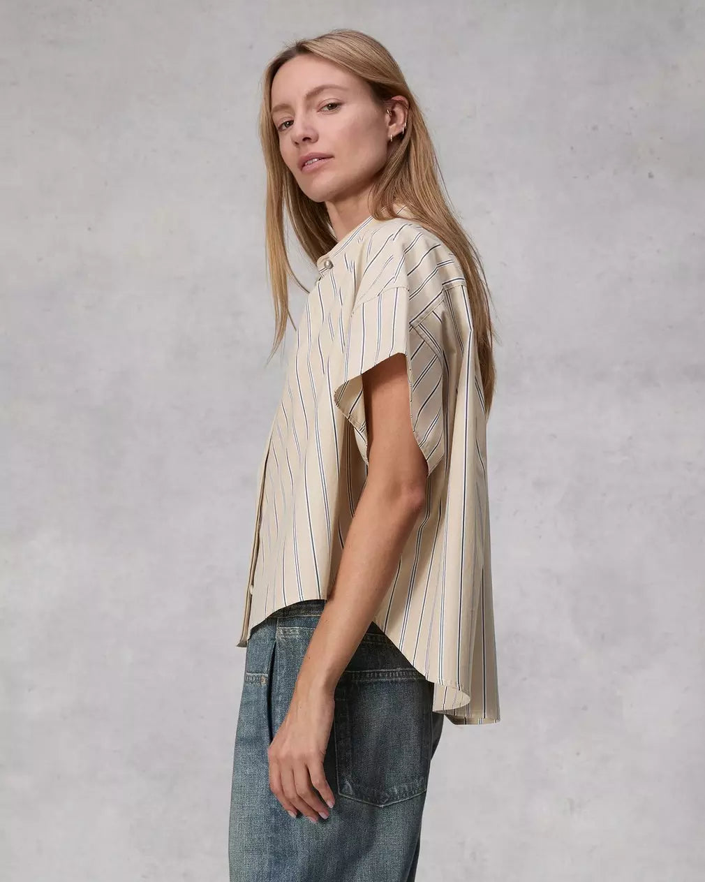 R&B Martha Poplin Shirt in Khaki Stripe