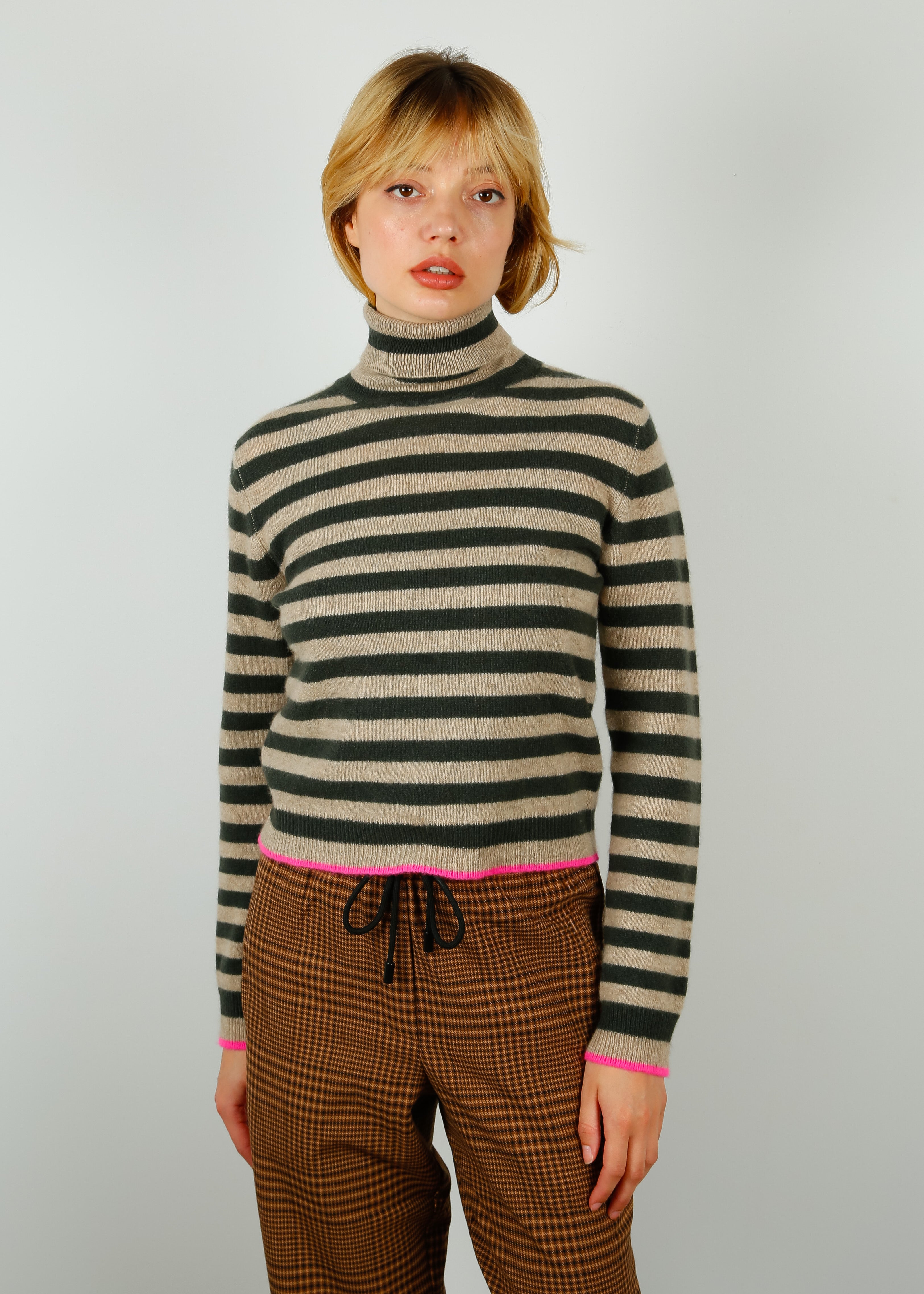 JU Little Stripe Roll Collar in Khaki, Brown, Pink