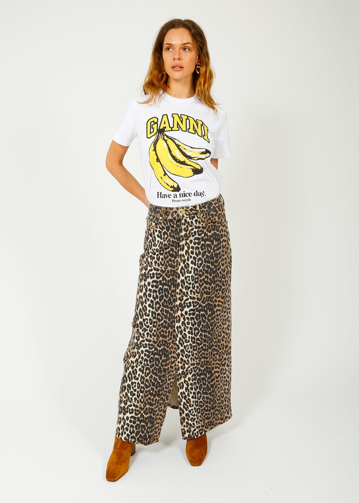GANNI T3861 Bananas Relaxed Tee in White