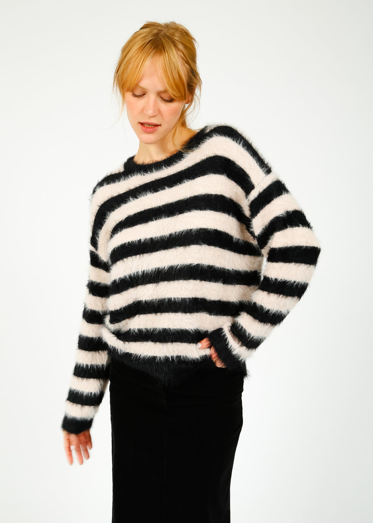 VELVET Kimberly Stripe Knit in Black, Blush