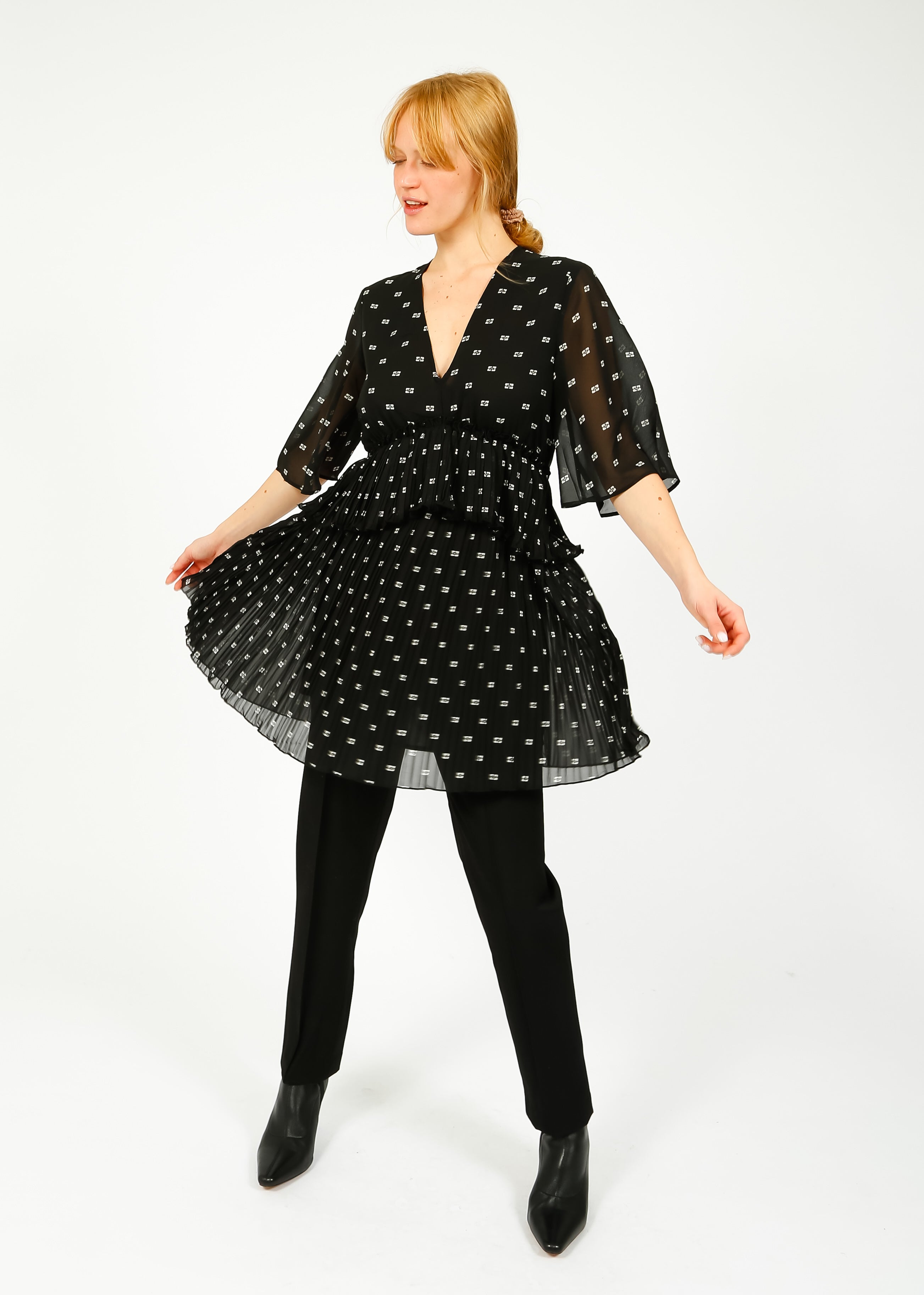 velvet by graham spencer dress small polka dot tie waist black and white