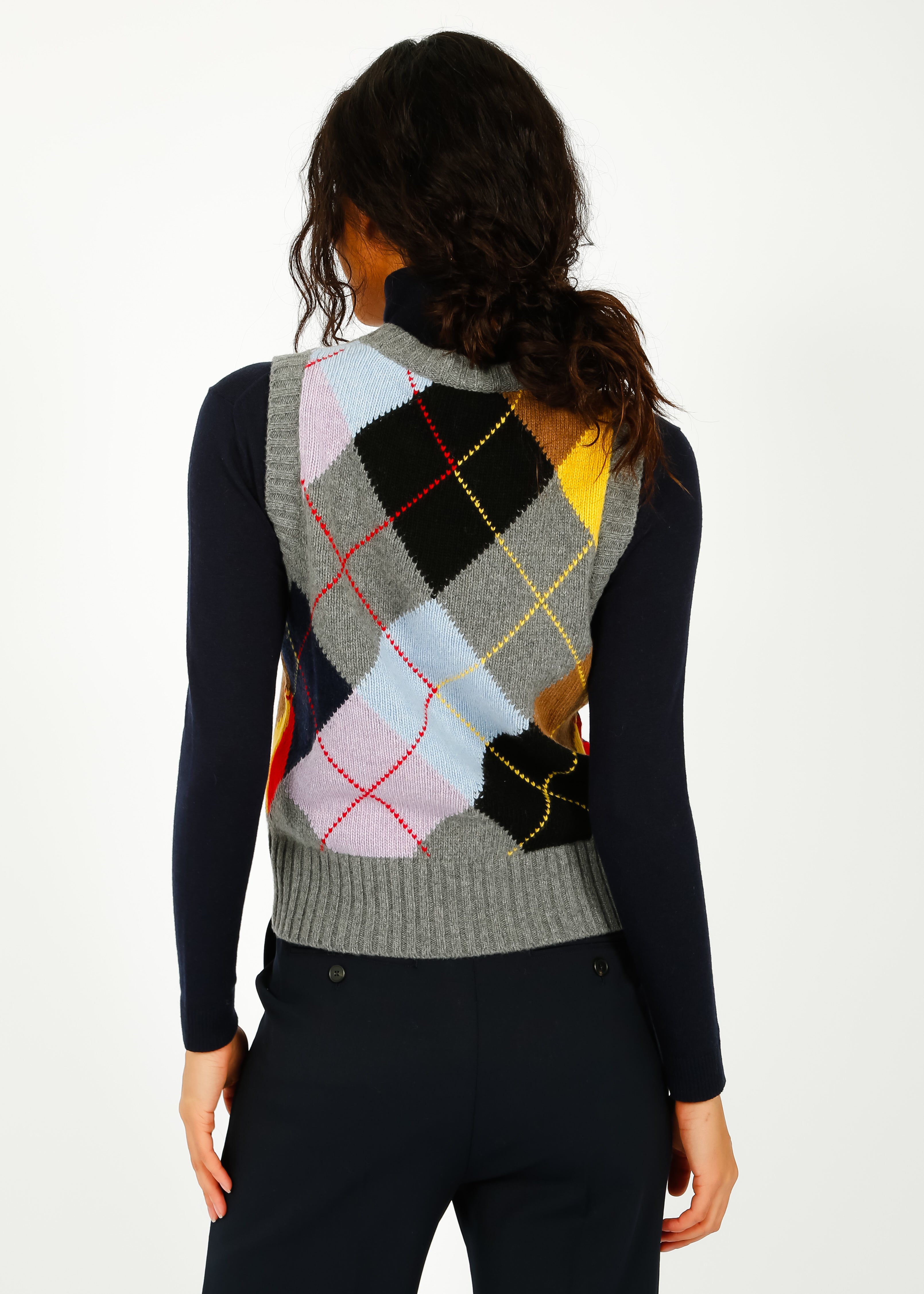 GANNI K2101 Harlequin Wool Mix Vest in Frost Grey