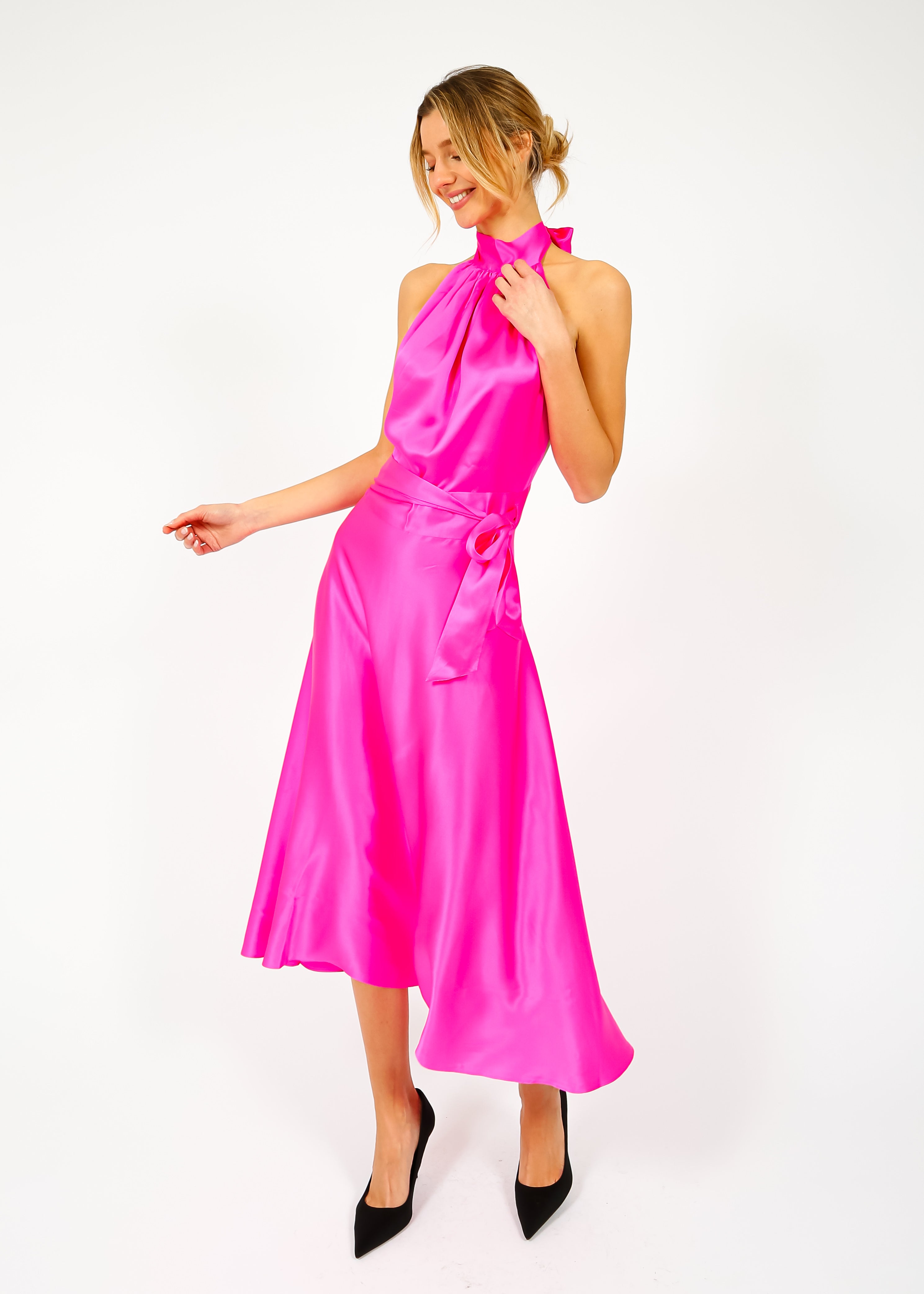 HARMUR Midi Wrap Dress in Pink Glow