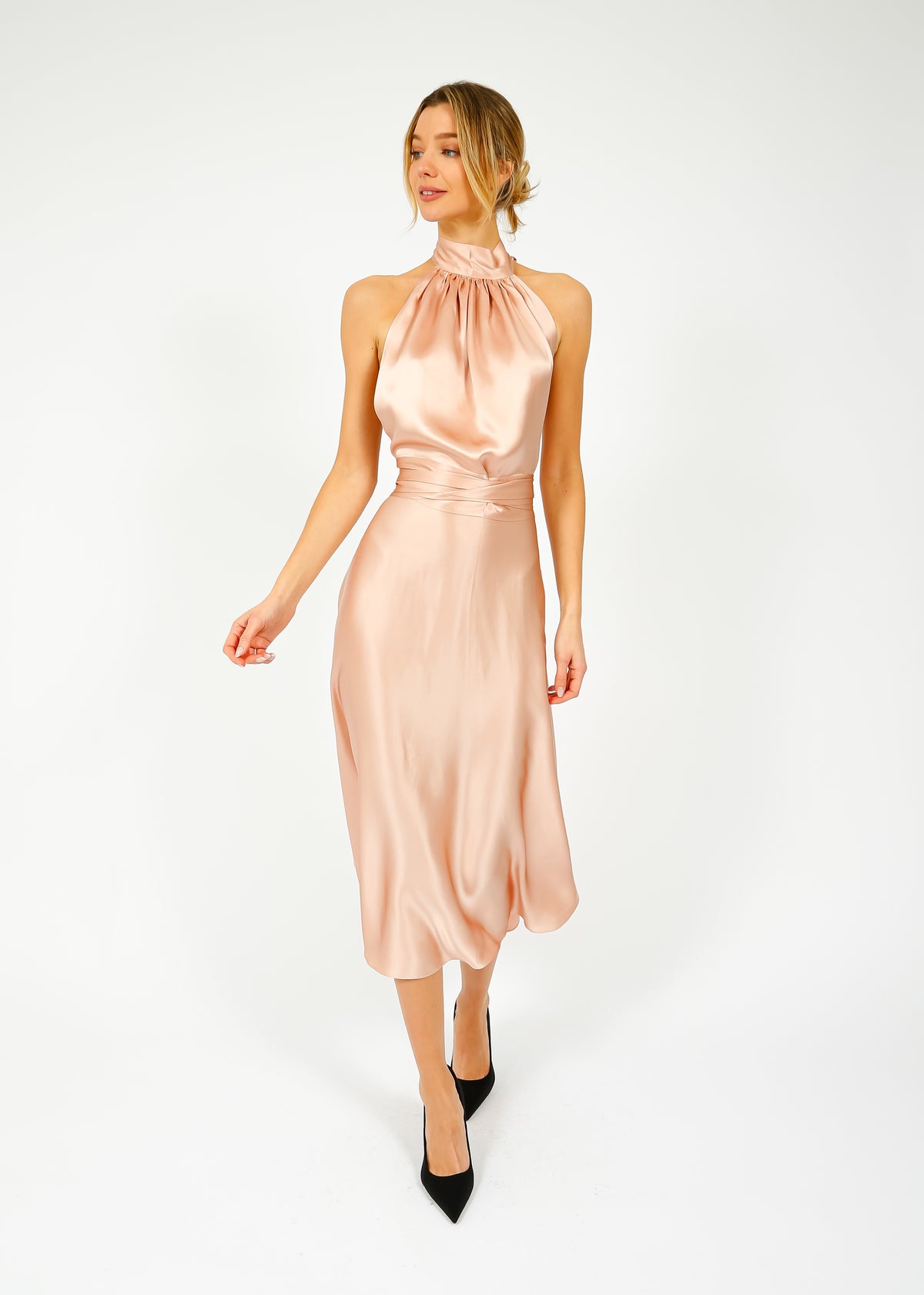 HARMUR Midi Wrap Dress in Rose Beige