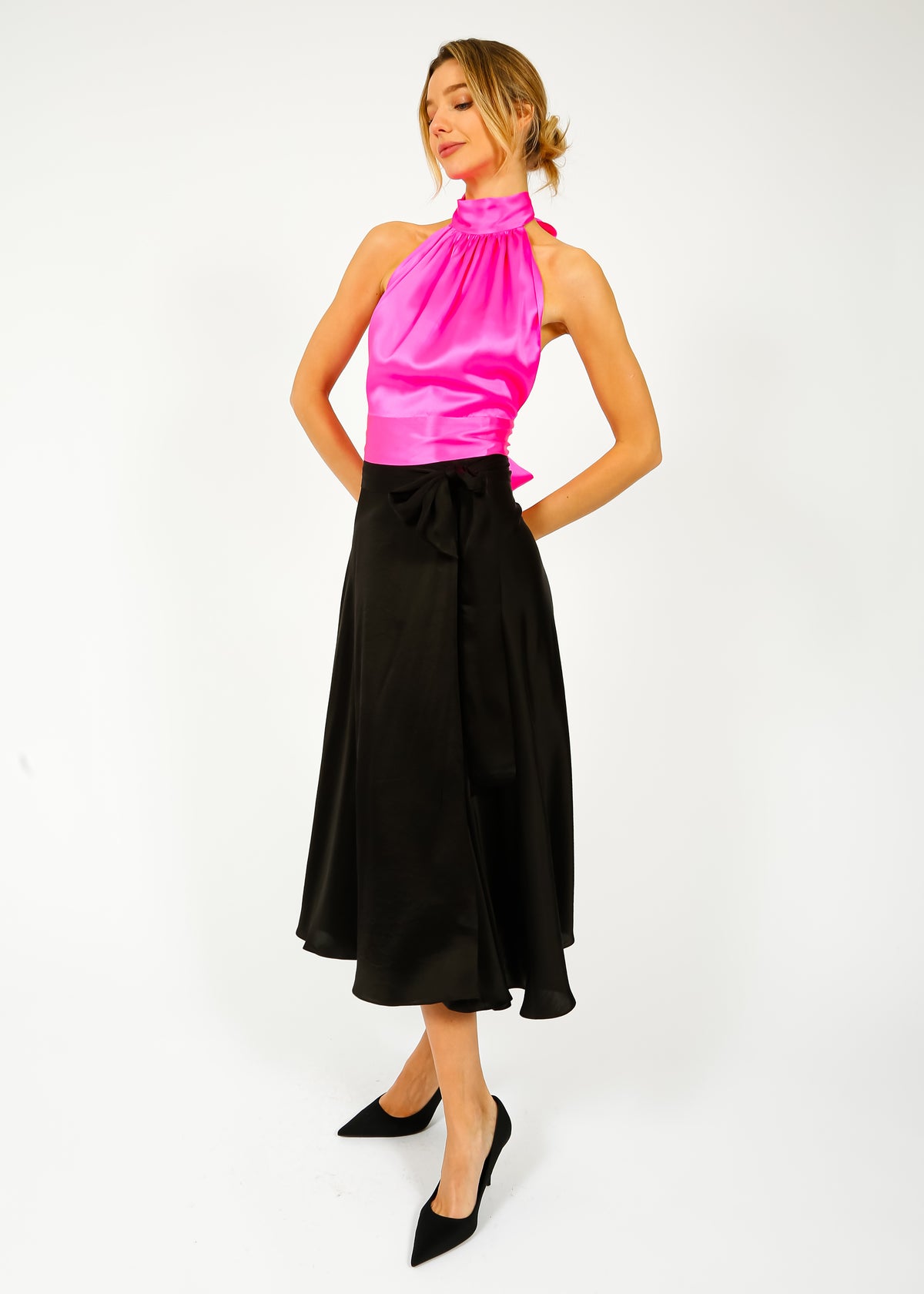 HARMUR Midi Wrap Skirt in Black