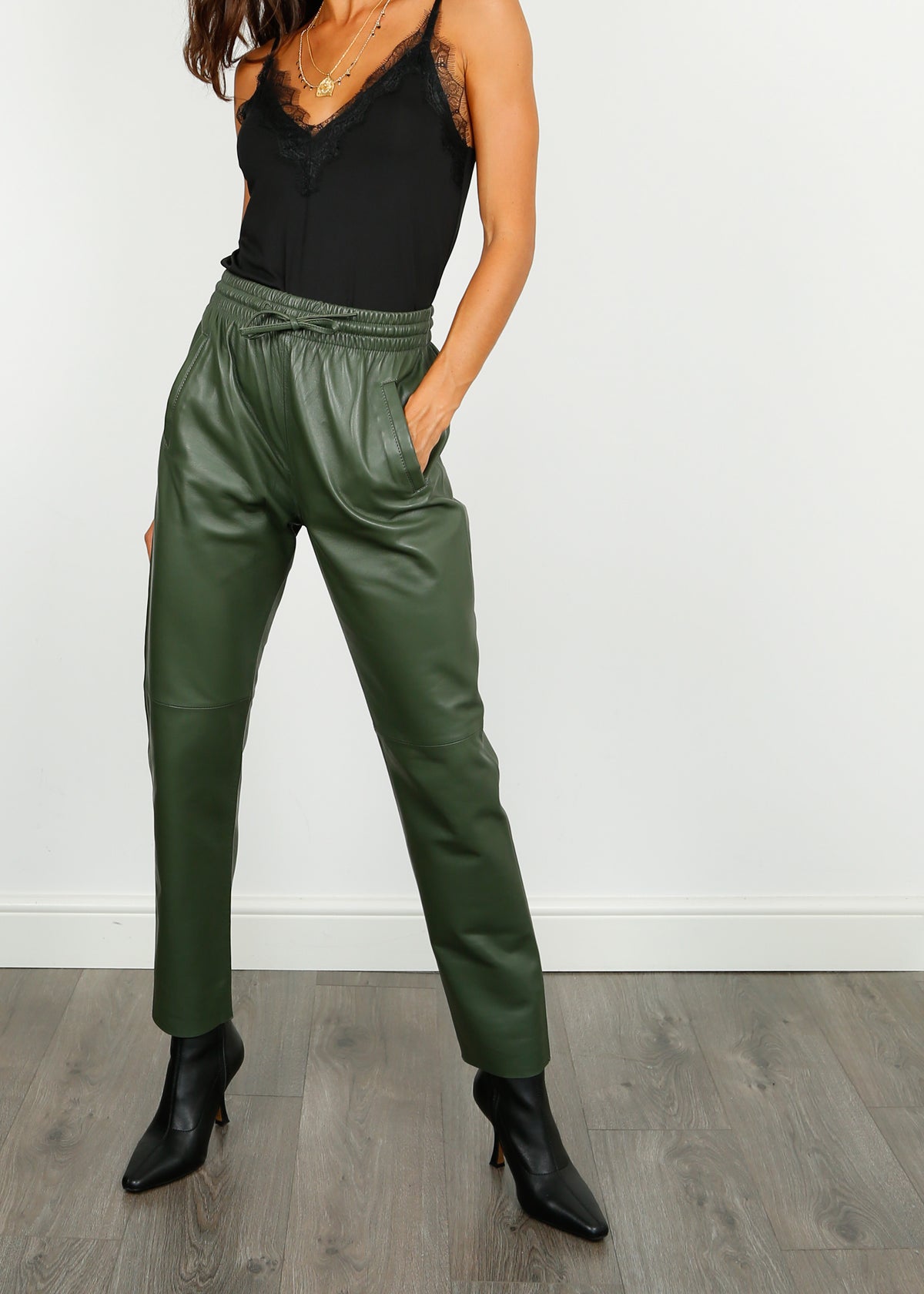 OW Gift Leather Trousers in Khaki