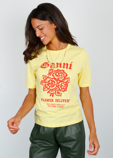 GANNI T3631 Fitted Flower Tee in Yellow Cream