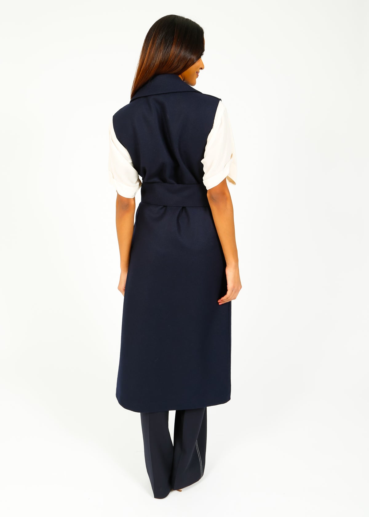 HW Pressed Wool Clutched Vest in Navy Blue