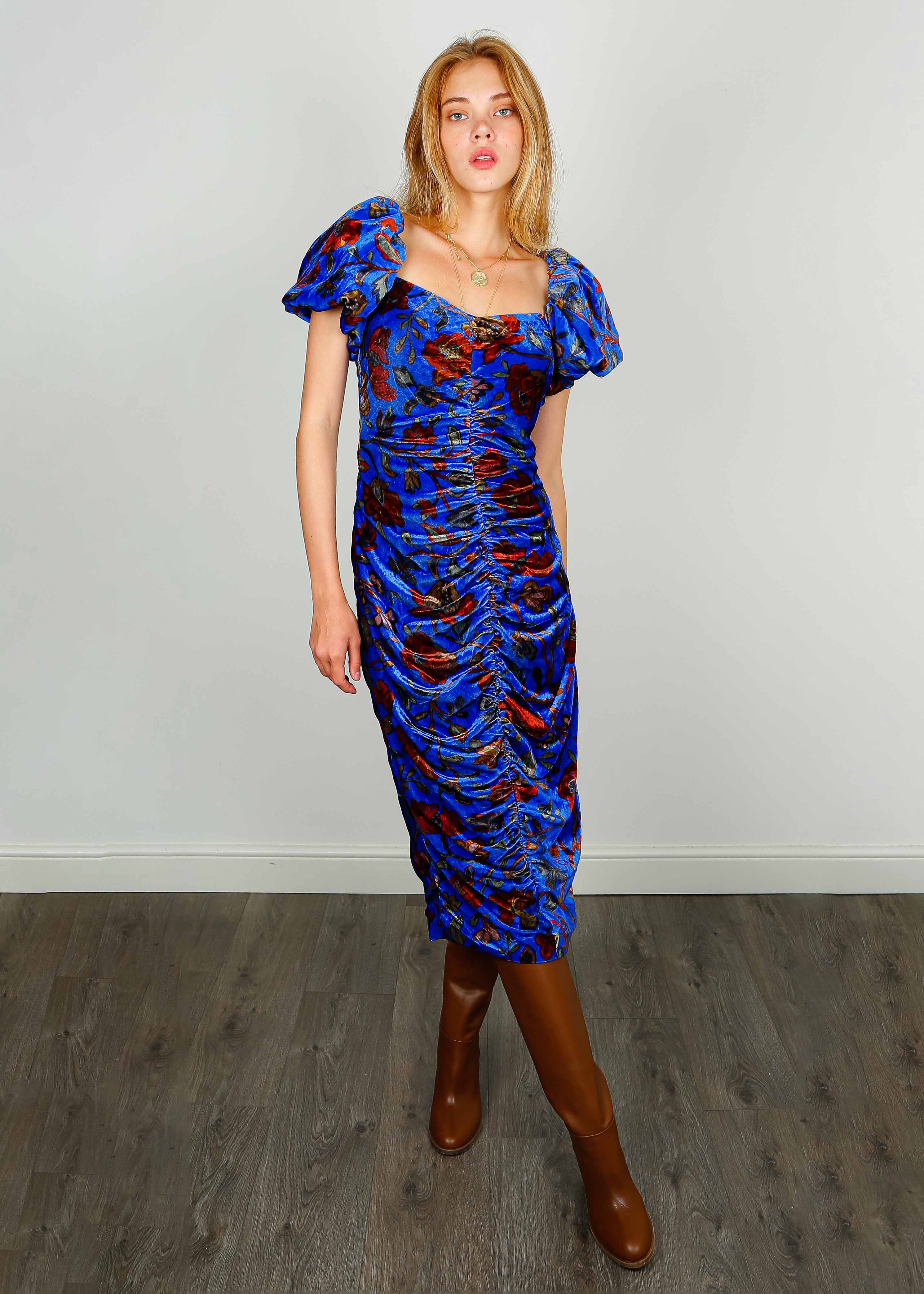 RHODE Tessa Dress in Royal Blue Vichy Rose