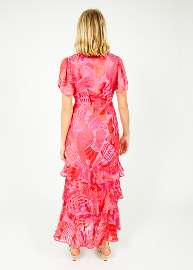 RIXO GOLD Gilly Dress in Butterfly Devore Pink