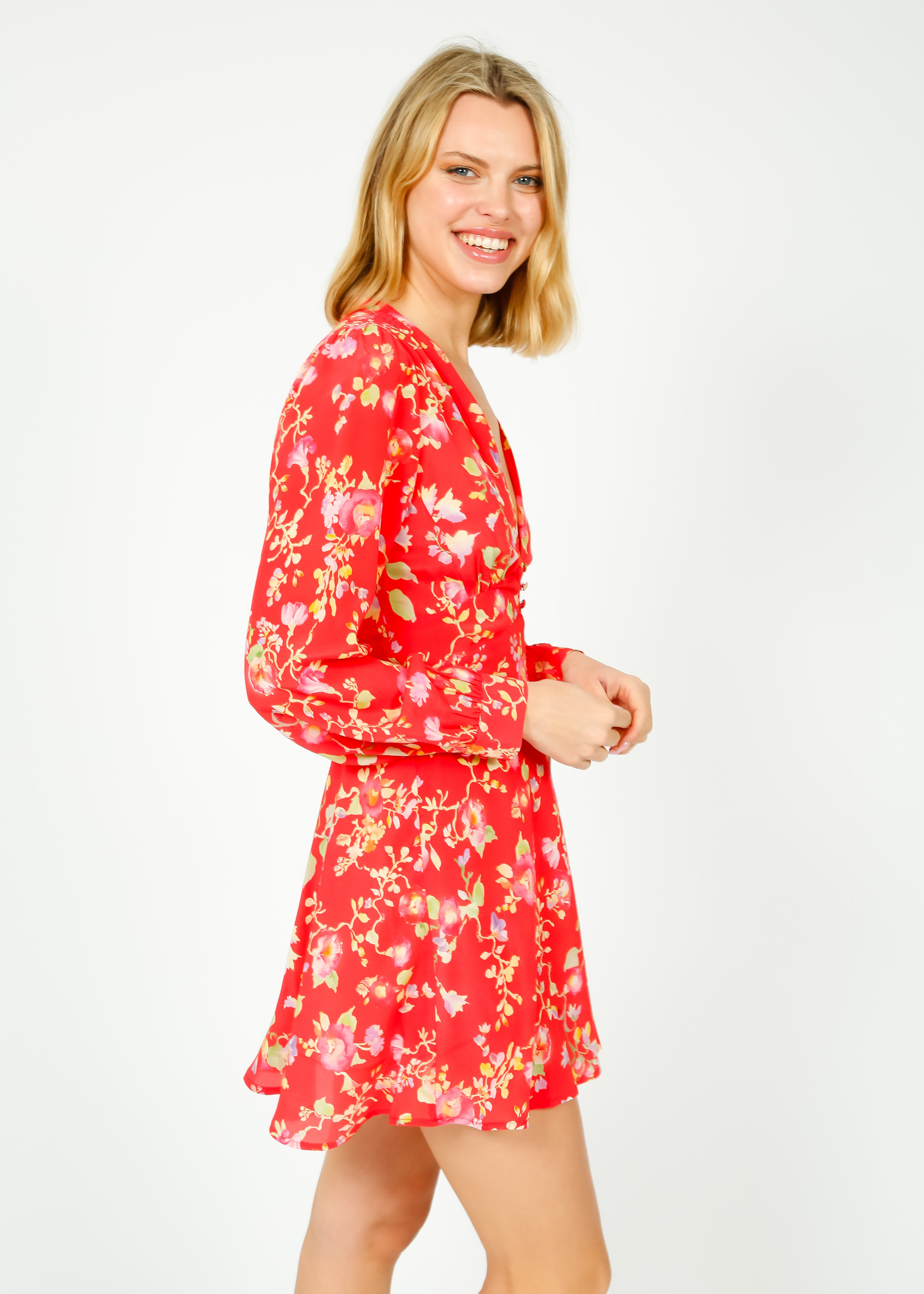 RIXO Hebe Dress in Waterblossom Red