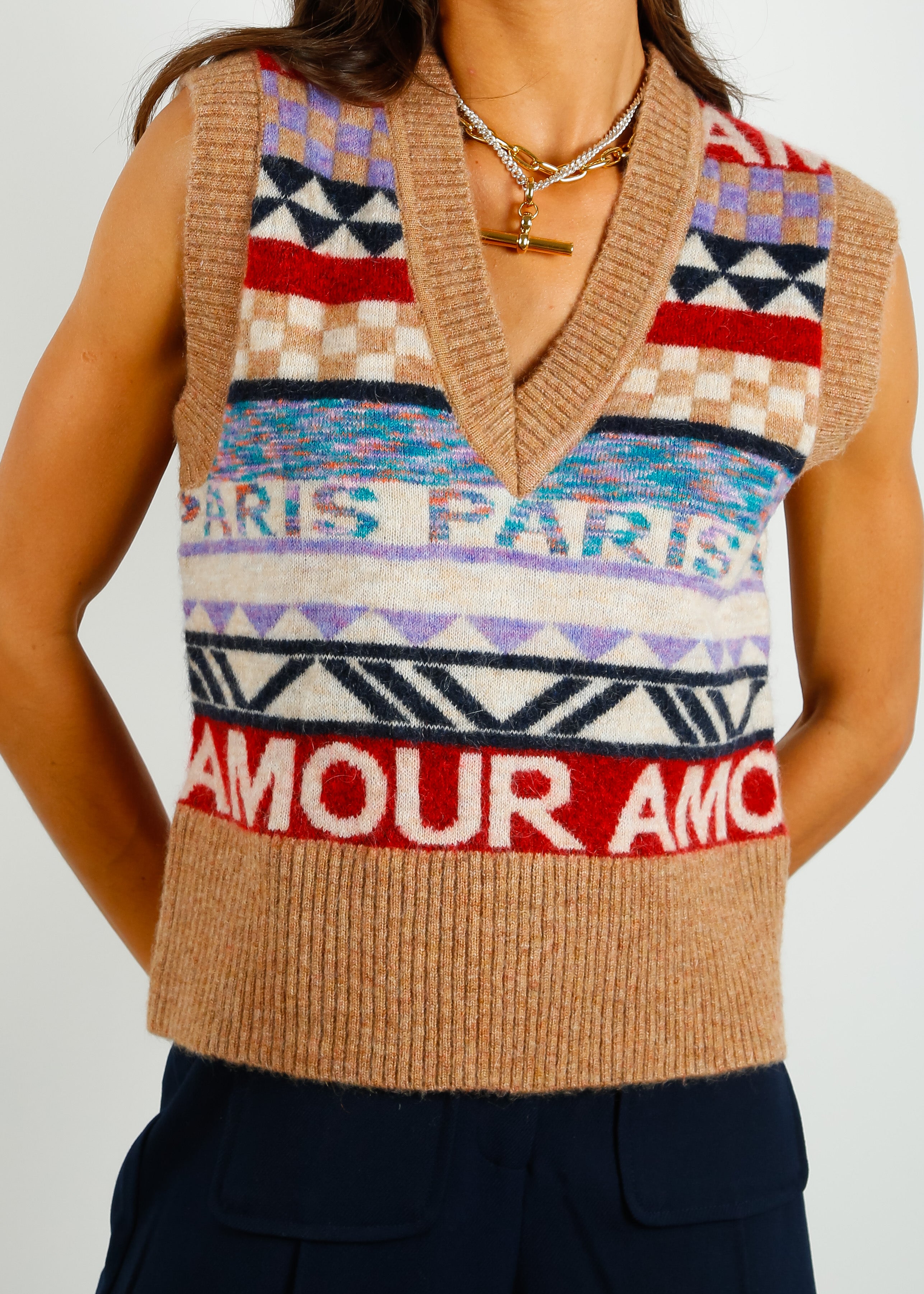 SUNCOO Pitrah Knit Vest in Camel