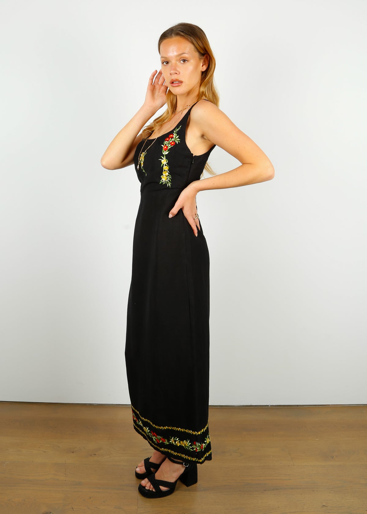 RIXO Benedict Dress in Summer Embroidery Black