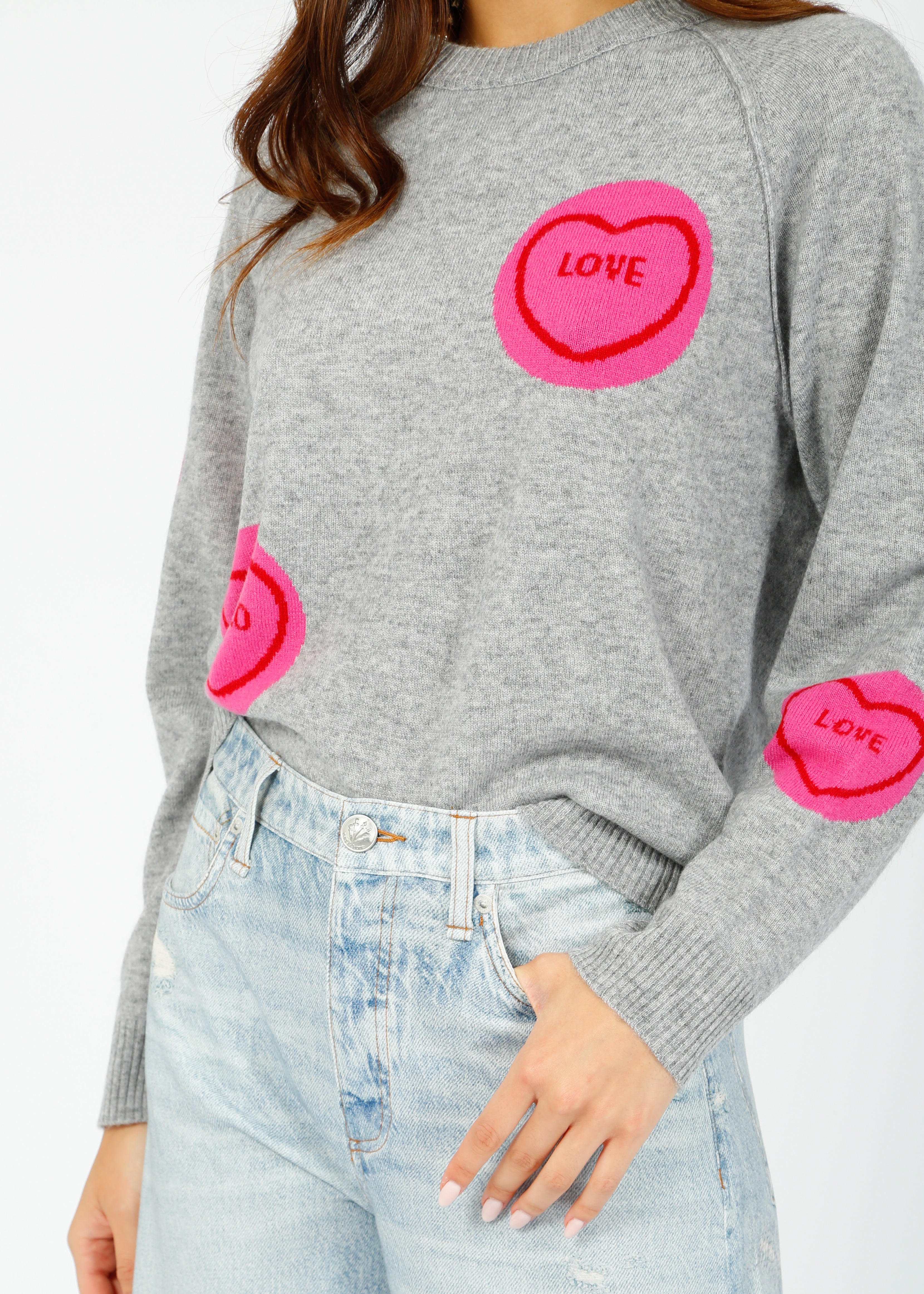 JU All Over Hearts Sweat in Mid Grey