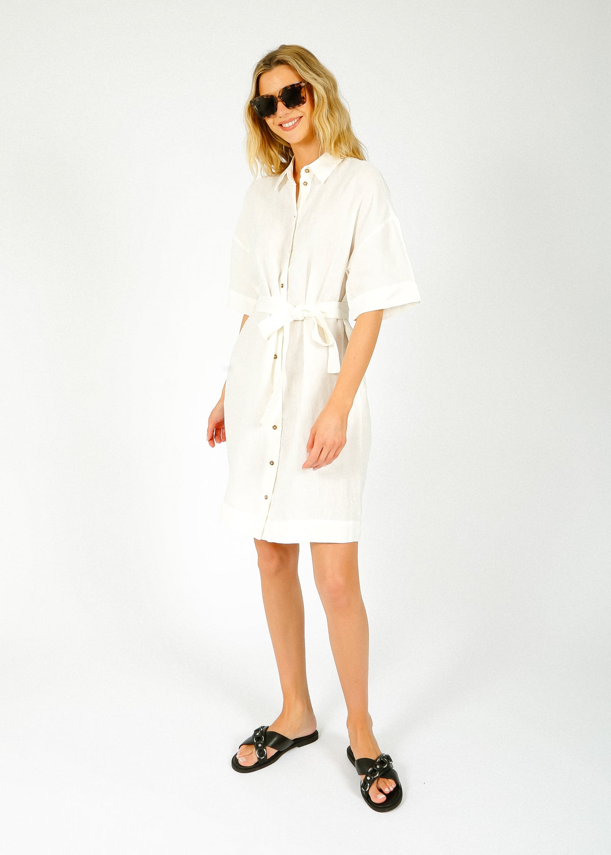 SLF Linnie Linen Shirt Dress in White
