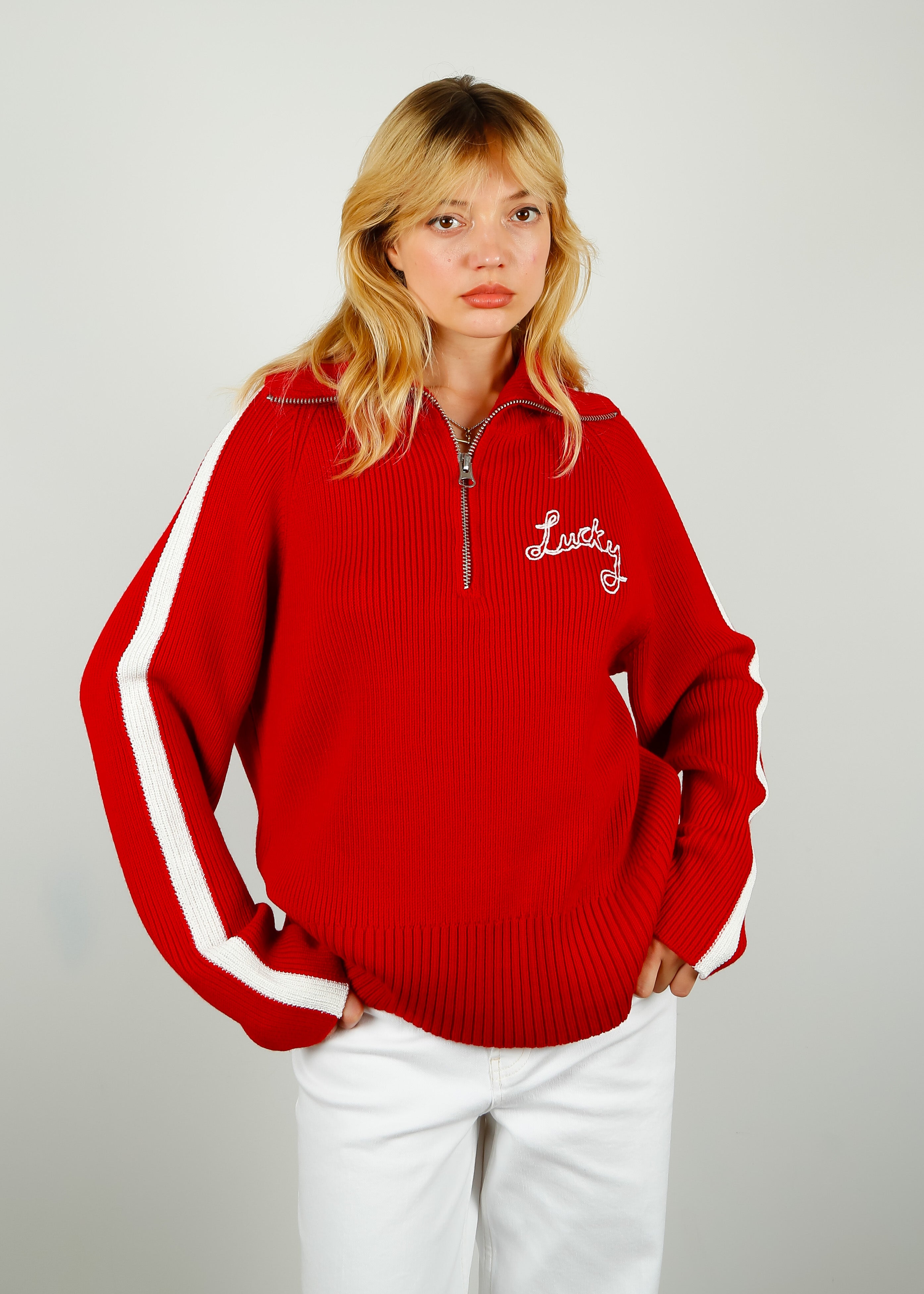 BF Zip Up Lucky Jumper in Red