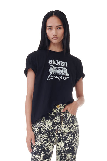 GANNI T3924 Puppy Love Relaxed Tee in Black