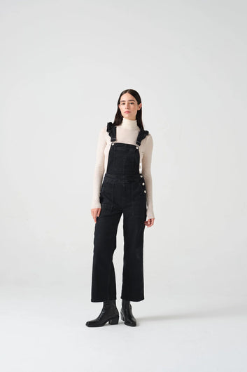 S&M Elodie Frill Dungarees in Washed Black