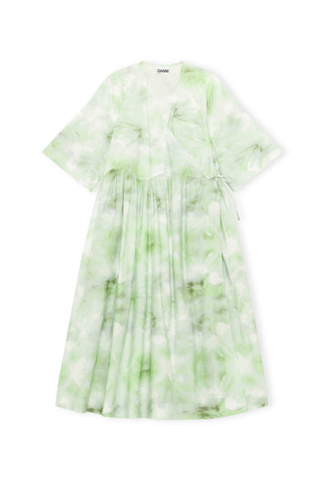 GANNI F6336 Cotton Poplin Wrap Dress in Kelly Green