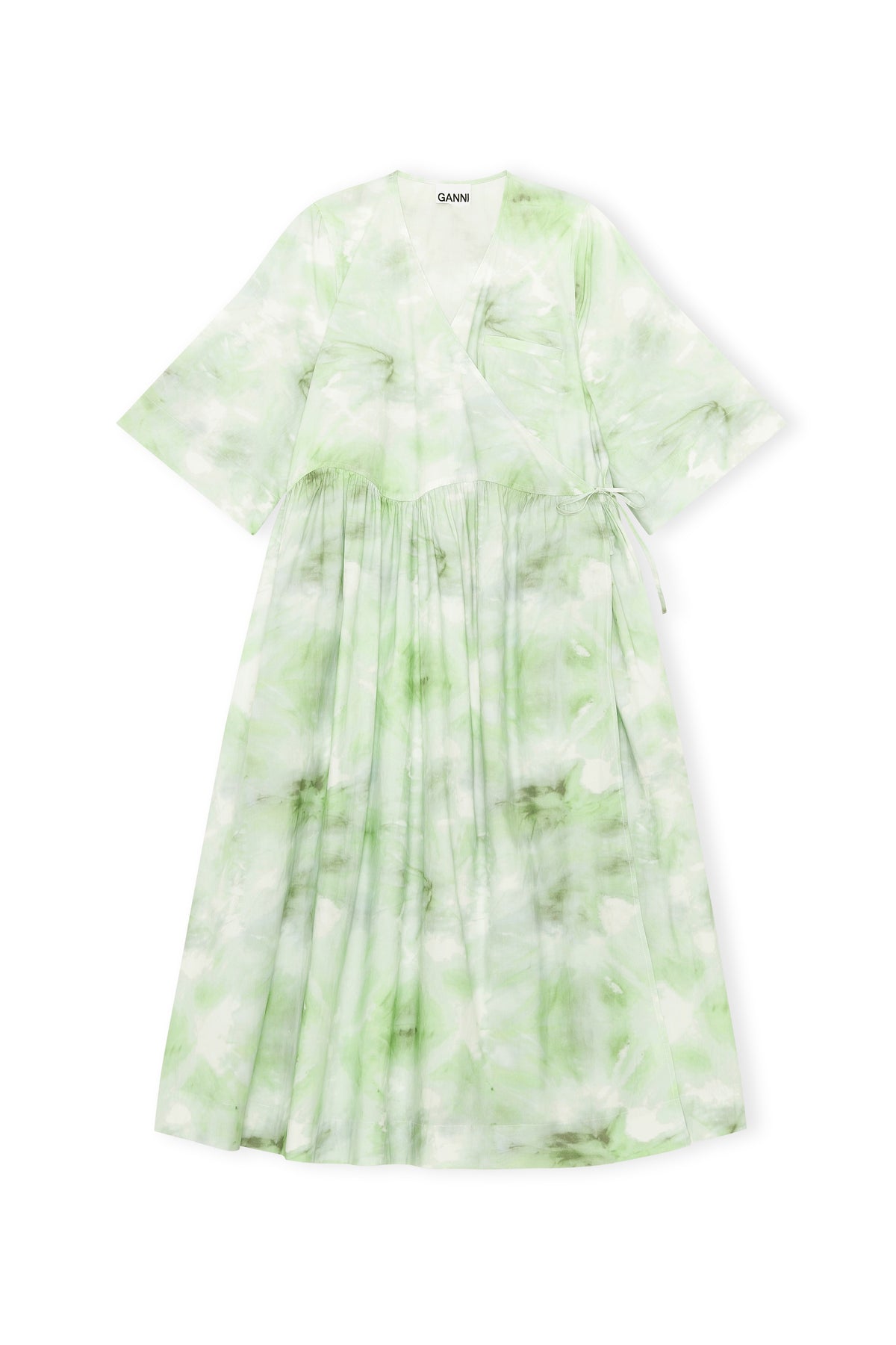 GANNI F6336 Cotton Poplin Wrap Dress in Kelly Green