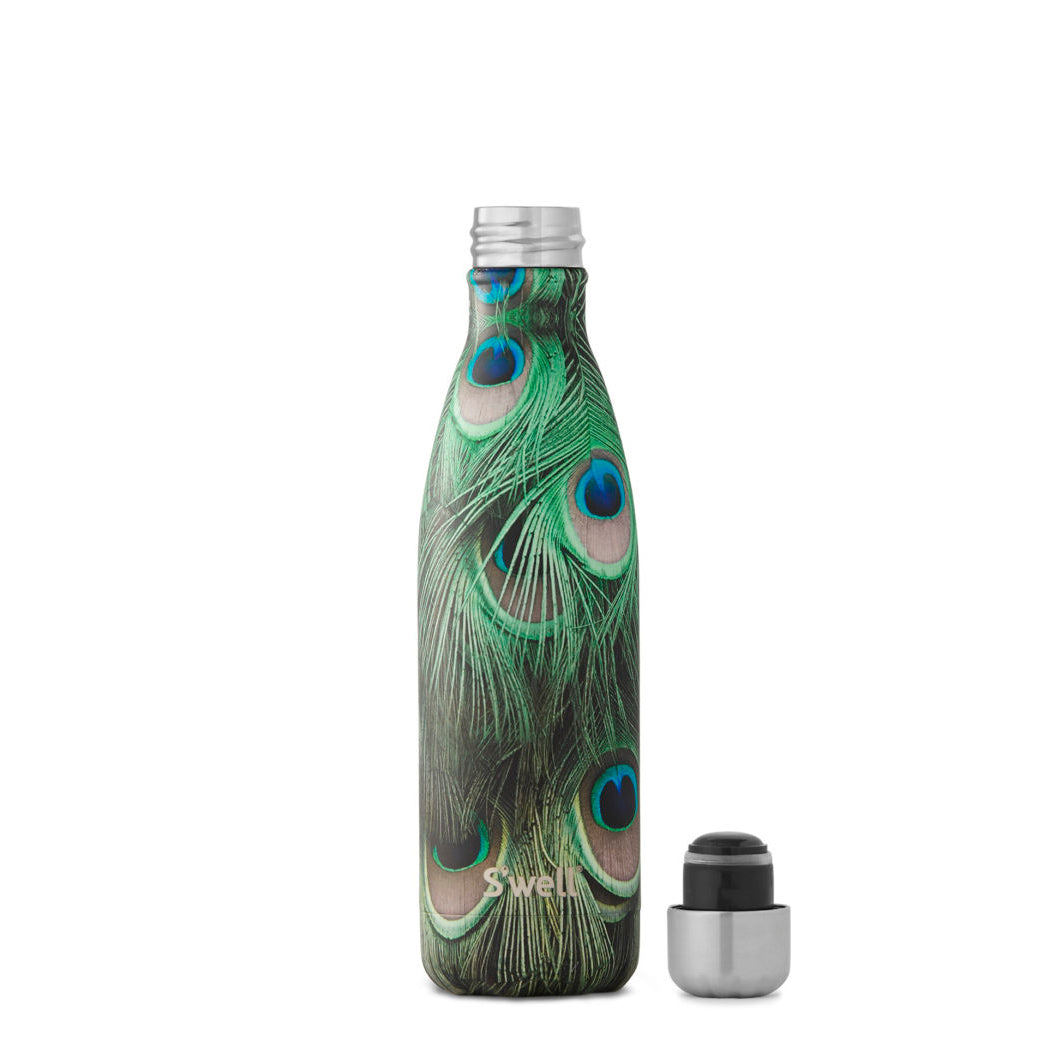 S'well water bottle in peacock print