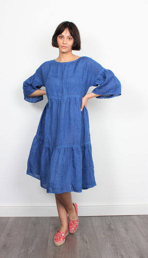 120% Lino blue china linen dress