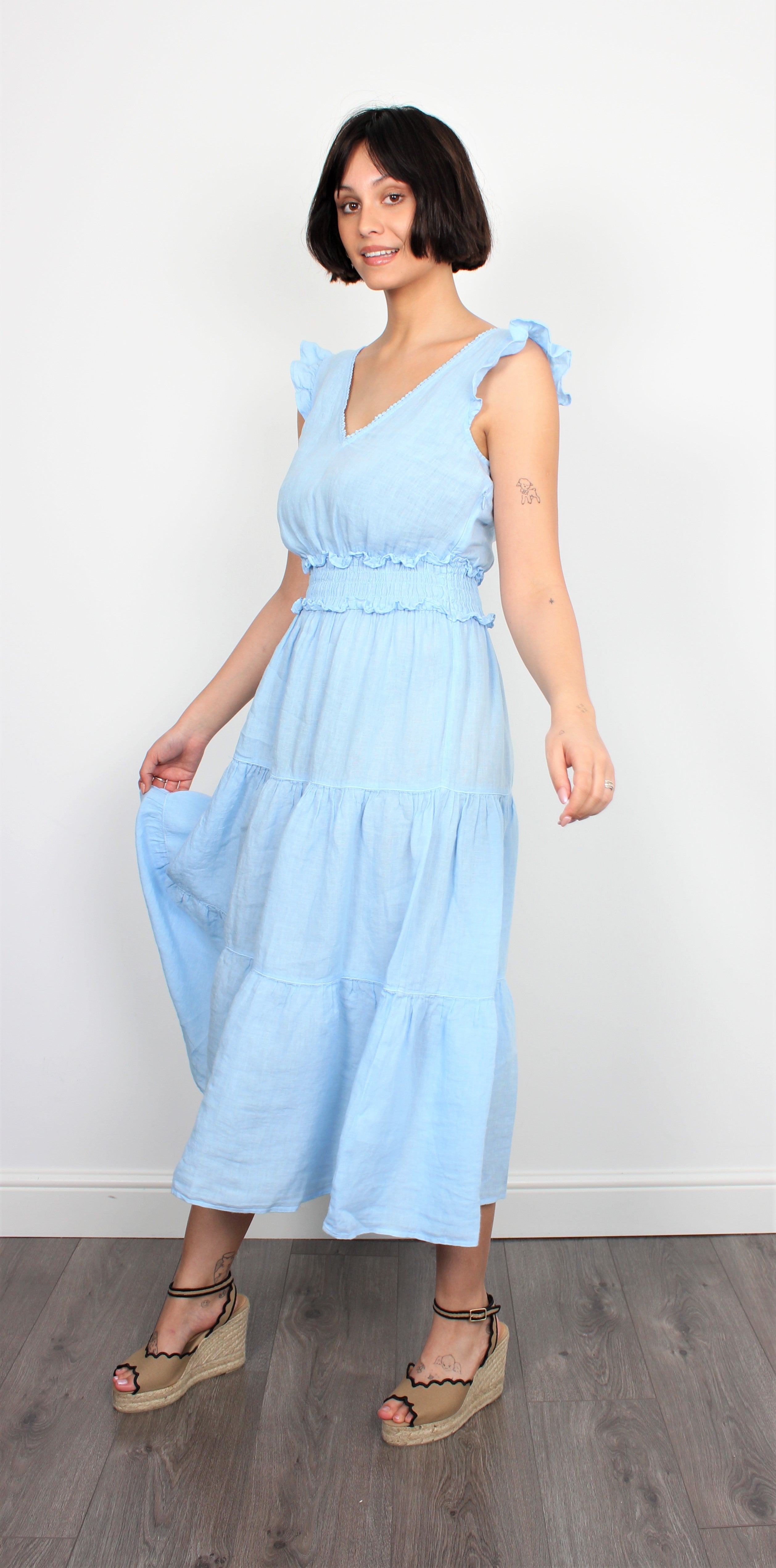 120% Lino blue waterfall linen dress