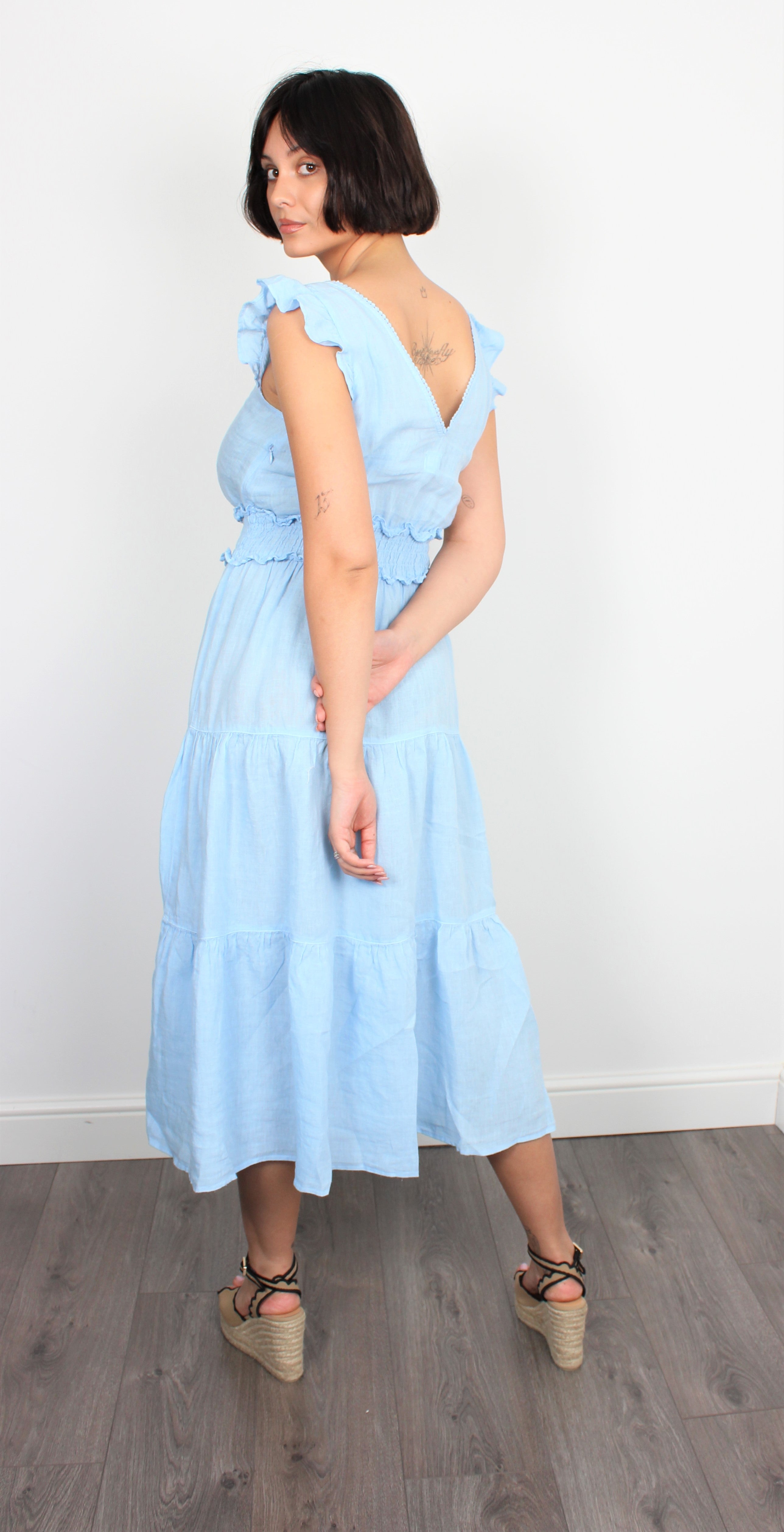 120% Lino blue waterfall linen dress