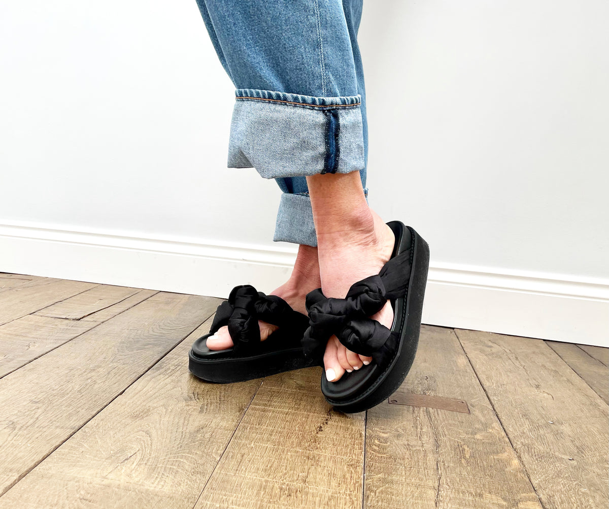 GANNI S1489 Recycled Satin Sandals in Black
