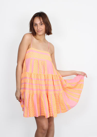 Lipsi Dress 772 in Neon Lime Orange and Pink