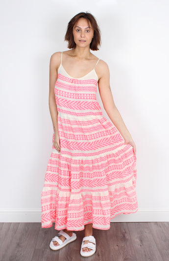Arsida Dress 1053 in Neon Pink and Off White