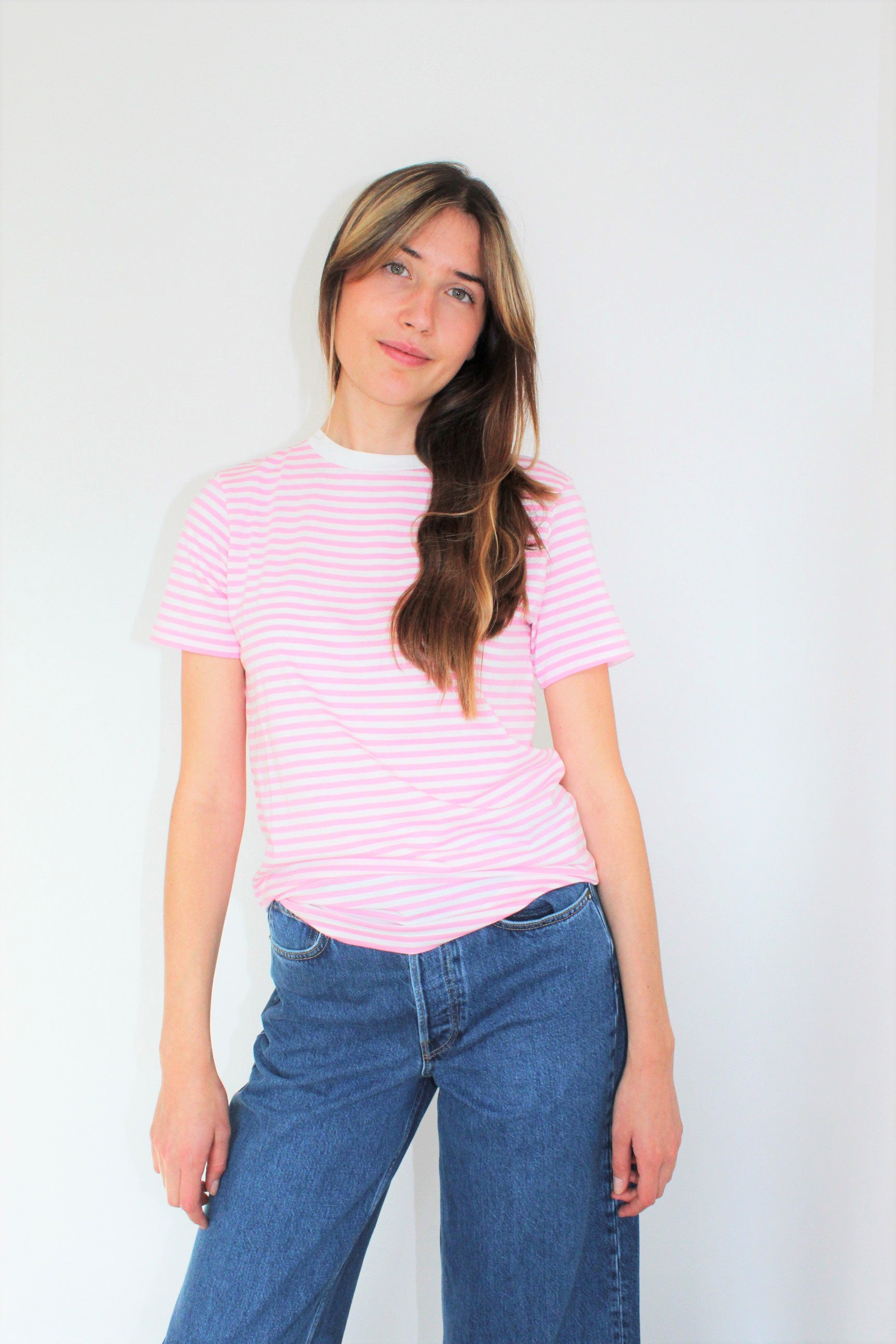 SLF My Perfect Stripe Tee in Prism Pink and Snow