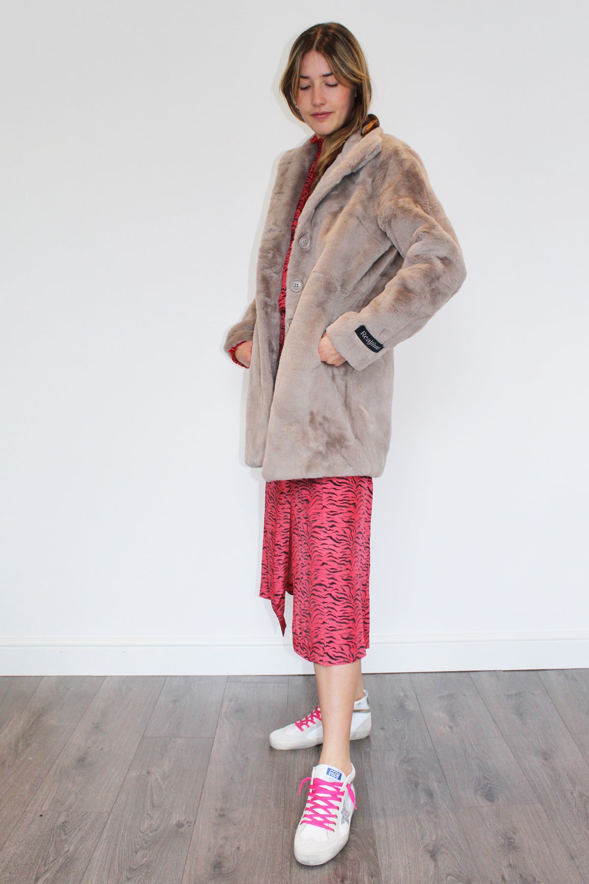 R&P Nonna Faux Fur Coat in Silver Cloud