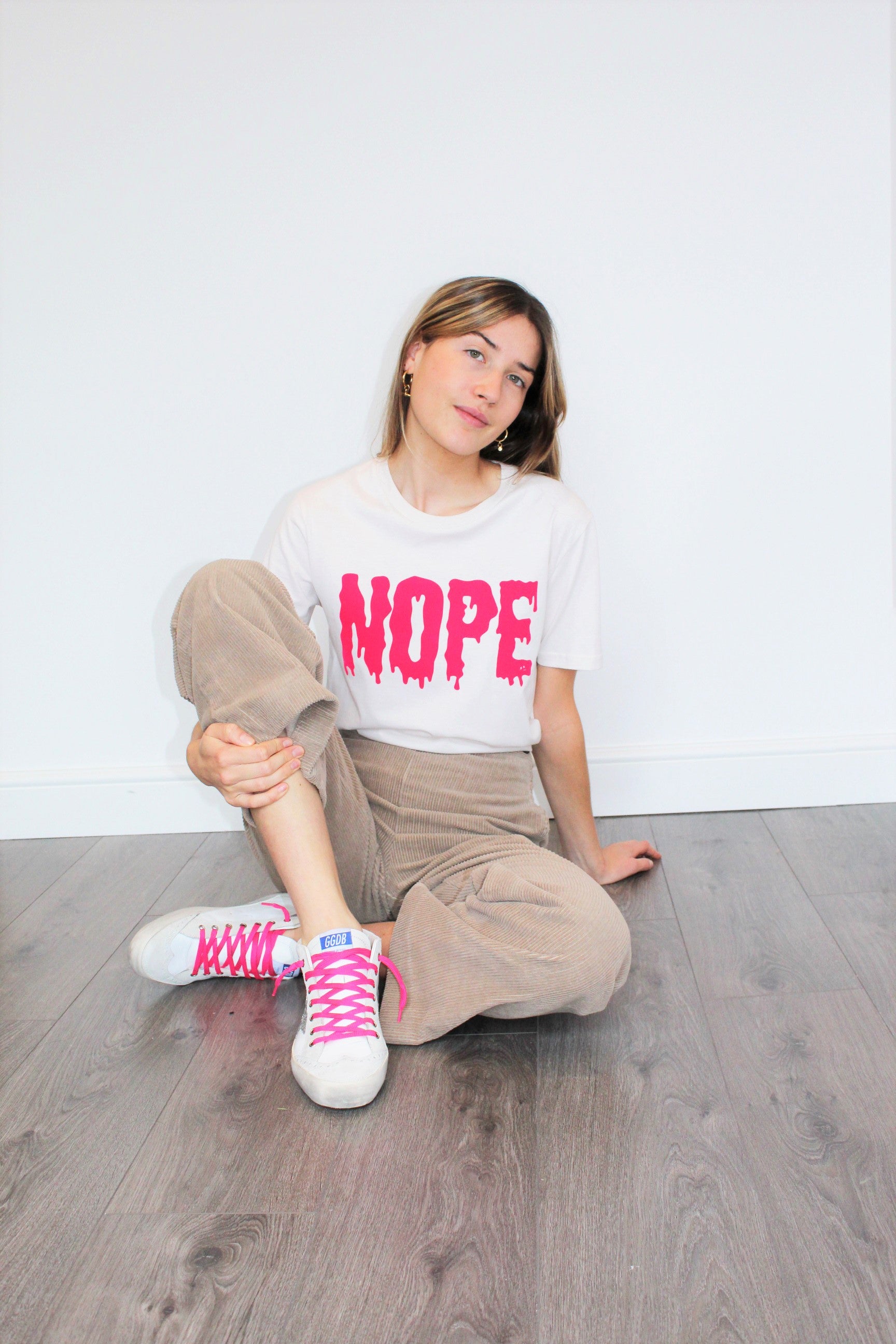 BS Nope Tee in Neon Pink and Vintage White