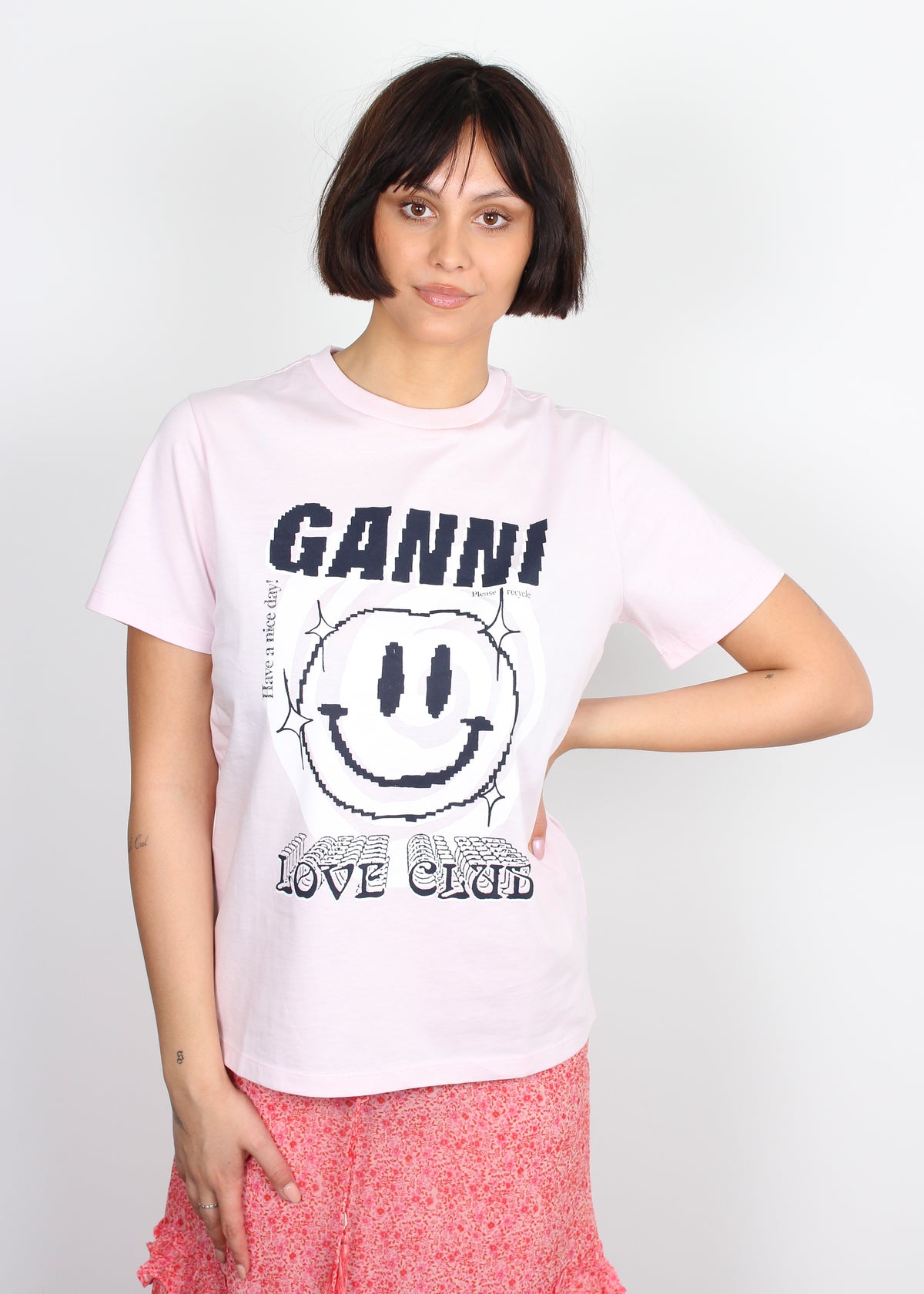 GANNI T3139 Smiley T-shirt in Light Lilac