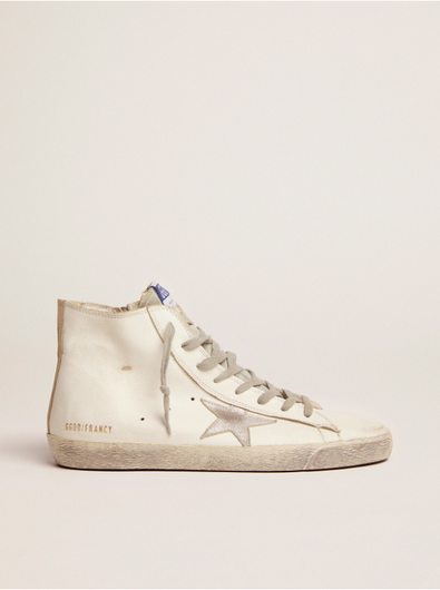 GG Francy Leather Trainers in Silver and White