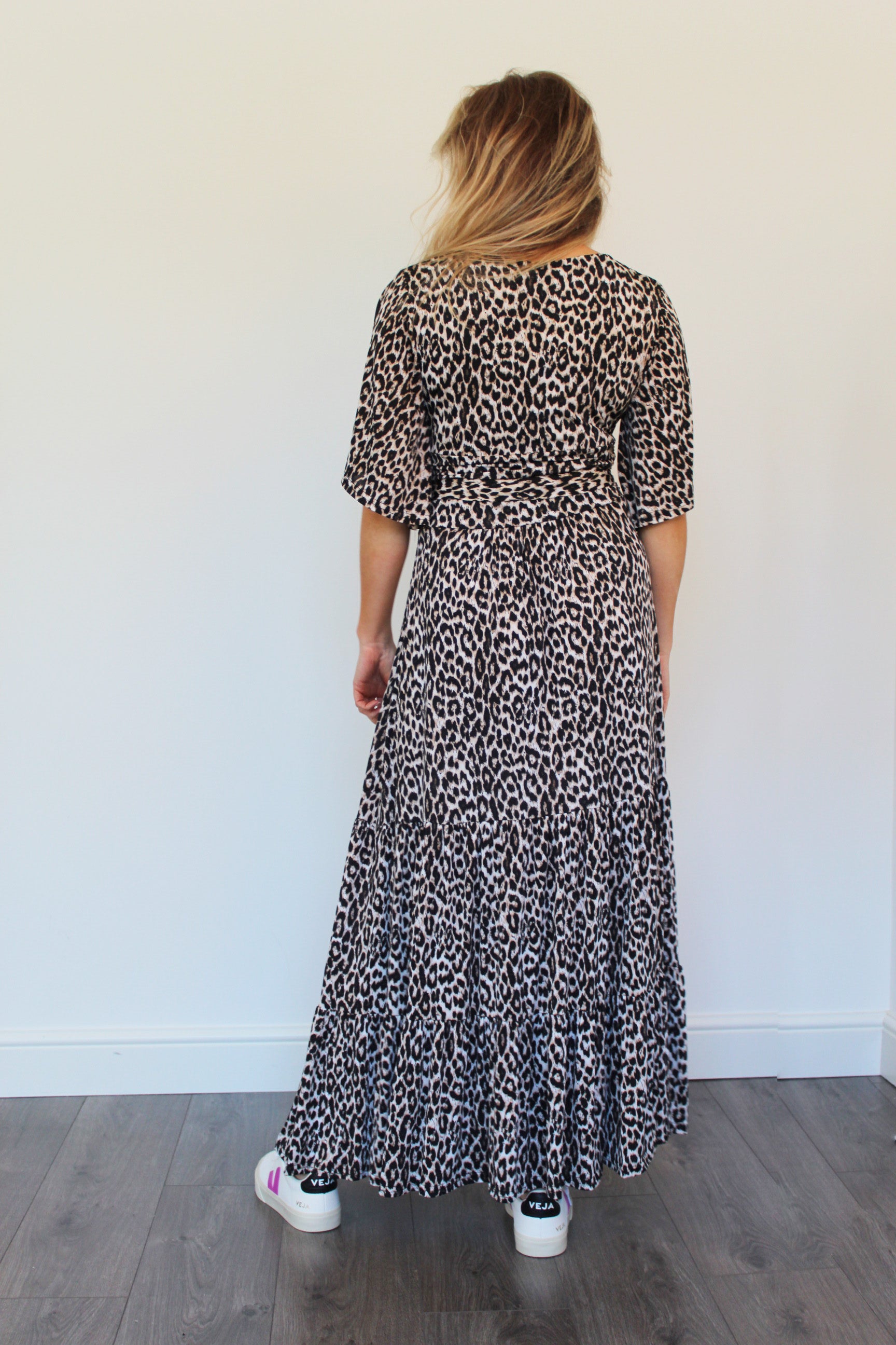 ONJENU Tilly Maxi Dress in Beige Leopard